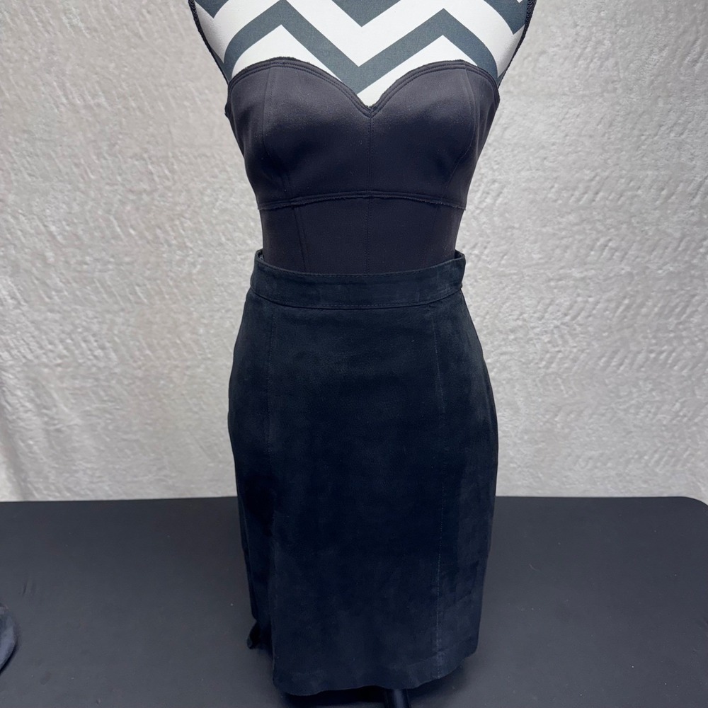 The Limited Vintage Black Suede Leather Pencil Skirt Size 10 High Waisted Mid